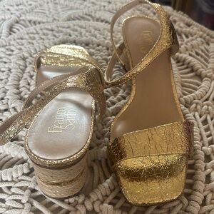 Franco Sarto Gold Espadrille Sandals with Metallic Finish